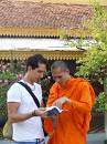  chatting with a monk, silver pagoda, phnom penh